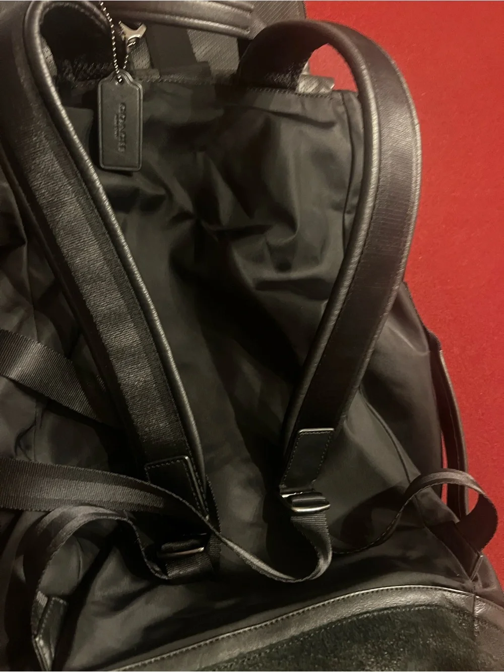 COACH Terrain Trek Pack Perforated Leather Men's Backpack - Black